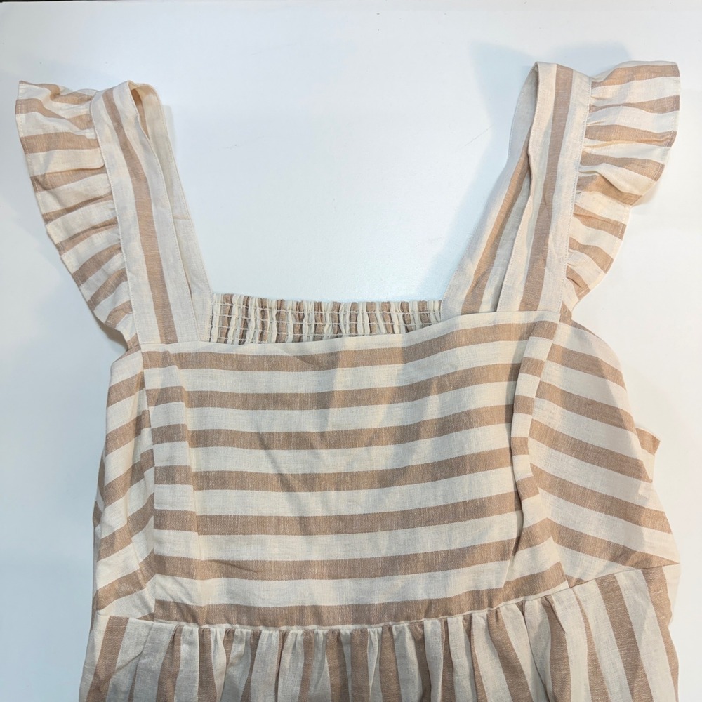 Draper James Maddie Babydoll Dress Women 3X Camel Stripe Linen Blend Ruffle NEW‎ - Picture 6 of 8